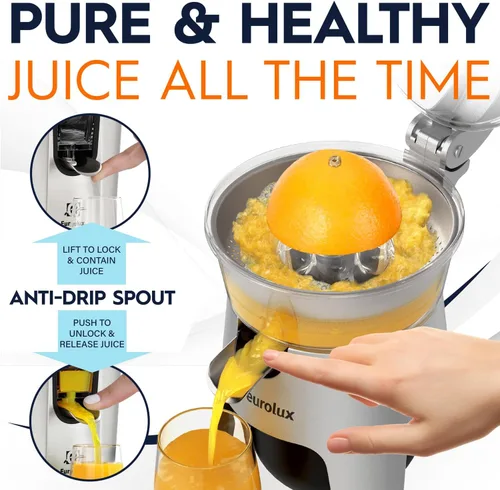 Miniatura 3 de Eurolux Exprimidor eléctrico de cítricos de acero inoxidable fundido a presión, para naranja, limón, pomelo 300 vatios de potencia, con 2 tamaños