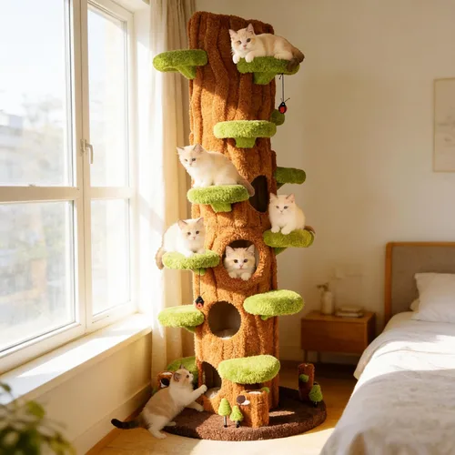 Miniatura 9 de NUNU LAB Árbol para gatos de 90.5 pulgadas de alto – Torre grande de árbol mágico para gatos con postes rascadores de sisal, escondite lateral