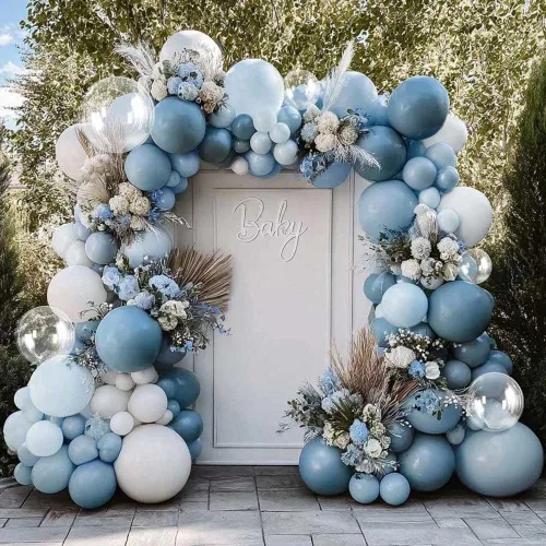 Kit de arco de globos de látex azul polvoriento, blanco, mate, para baby shower, cumpleaños, boda, verano, fiesta bajo el mar Polvo Pastel Azul