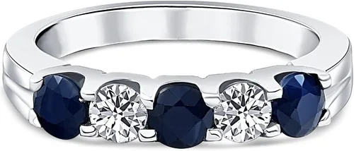 Miniatura 4 de Anillo de aniversario de bodas de cinco piedras con diamantes de zafiro azul de 1 qt en oro blanco de 14 quilates