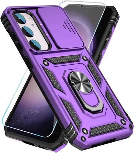SunStory Funda para Samsung Galaxy S23 con protector de pantalla HD, funda para cámara deslizante y soporte de anillo giratorio, grado militar 2 en