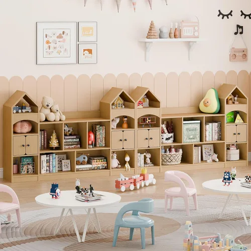 Miniatura 4 de Vabches Estantería para Niños en Forma de Castillo, Estantería para Niños Vitrina Organizador de Almacenamiento de Juguetes para Niños Gabinete