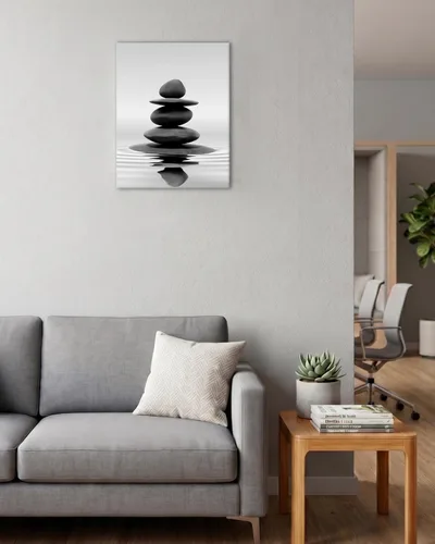 Miniatura 8 de HesenDot Arte de pared con piedras zen en blanco y negro, impresión en lienzo de rocas equilibradas de 12 x 16 pulgadas, póster estético relajante