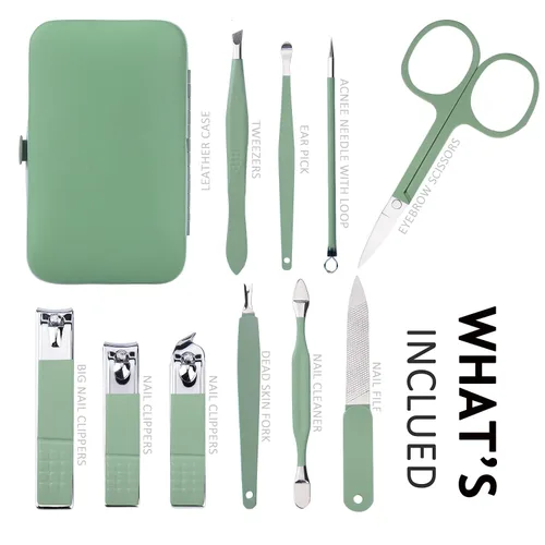 Miniatura 2 de HANTEKAS Juego de manicura 10 en 1 de acero inoxidable, cortaúñas tijeras kit de herramientas de pedicura - Kit de aseo portátil de viaje para Verde