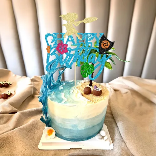 Miniatura 7 de Gyufise 1 pieza de decoración para pastel de cumpleaños Moana con purpurina de hoja de palma, flor de moana para pastel tropical hawaiano Luau, baby