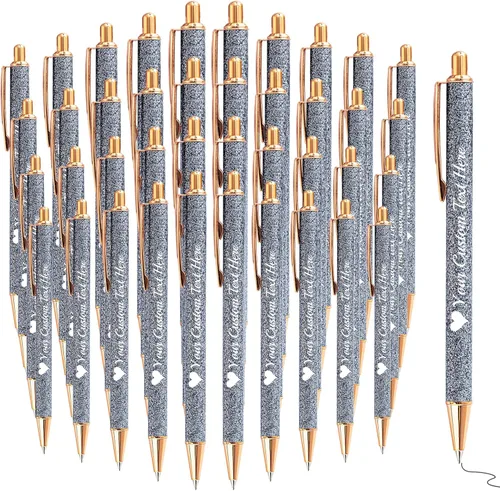 Miniatura 67 de Bolígrafos con purpurina personalizados con nombre, bolígrafos bonitos y bonitos personalizados, bolígrafos retráctiles de tinta negra, suministros