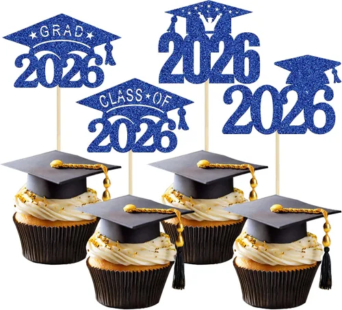 Miniatura 38 de Paquete de 24 adornos para cupcakes de clase 2026 con purpurina 2026 Felicidades Graduación Diploma Done Cupcake Picks 2026 Graduación Temática