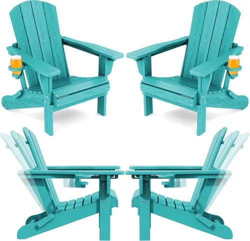 Miniatura 34 de SERWALL Silla Adirondack plegable ajustable, silla Adirondack reclinable con portavasos, Aruba