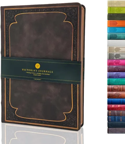 Miniatura 9 de VICTORIA'S JOURNALS Diario Vintage de Cuero Sintético con Tapa Dura Cuaderno Rayado Diario de Viaje de Aspecto Antiguo, Tamaño A5 5.7'' x 8.1'' Gris