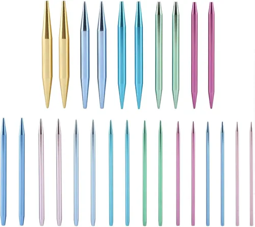 Miniatura 3 de Kit de agujas de tejer de aluminio, 13 pares de agujas de tejer circulares intercambiables con asas ergonómicas, agujas de ganchillo con estuche