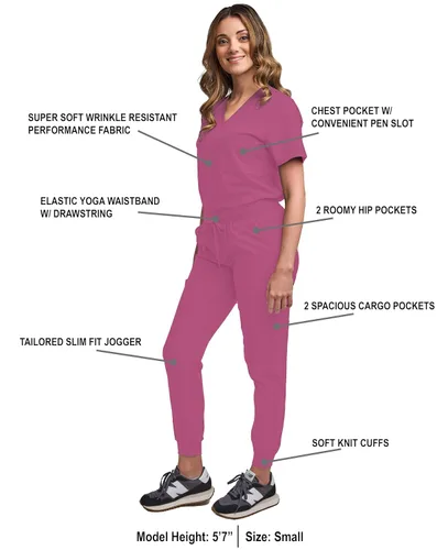 Miniatura 69 de Green Town Conjunto de ropa quirúrgica para mujer, pantalón deportivo y parte superior con cuello en V, 5 bolsillos, cintura de yoga, uniforme