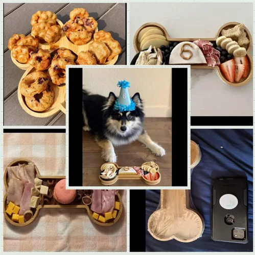 Miniatura 6 de Bandeja de servir para perros, suministros para fiesta de cumpleaños, bandeja para servir huesos, tabla de cortar de madera, plato de dulces