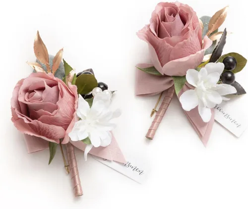 Miniatura 24 de Ling's moment Boutonniere para hombres, 2 piezas de novios, padrinos de boda, flores artificiales para bodas, bailes, regreso a casa, etc. Azul Azul