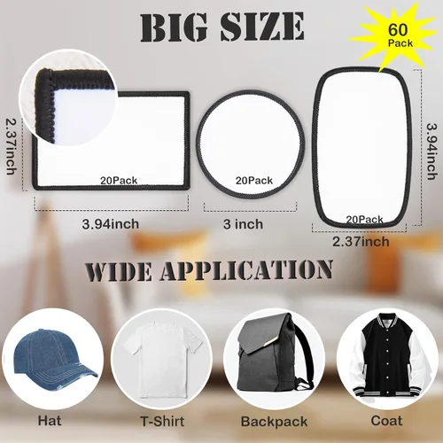 Miniatura 2 de 60 parches de sublimación, parches en blanco para planchar para manualidades, sombreros, gorras, mochilas, uniformes 3 formas