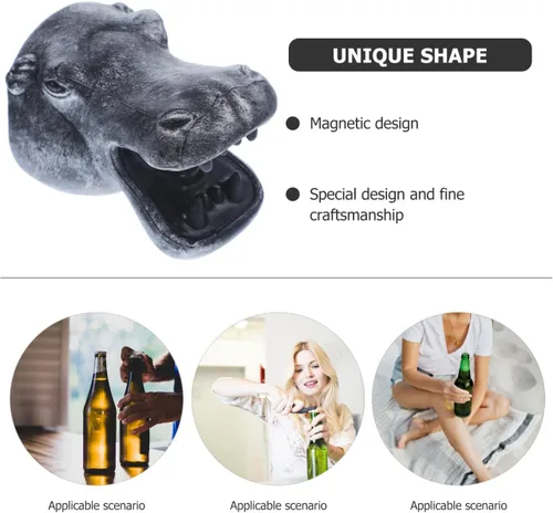 Miniatura 6 de Zerodeko Abrebotellas de cerveza magnético con diseño de cabeza hipopótamo, imán para refrigerador montado en la pared para cocina, bar, uso