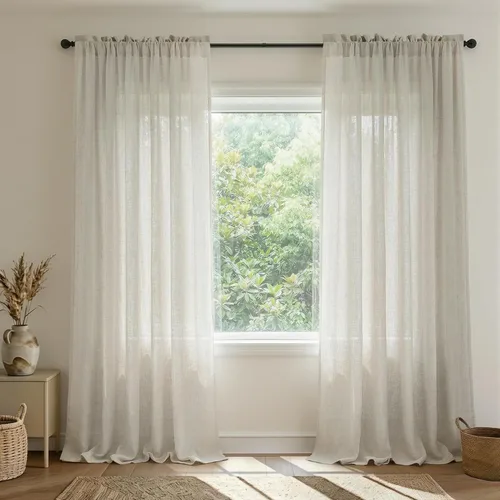 Miniatura 49 de Mrs.Naturall - Cortinas transparentes con bolsillo para barra de 36x63 pulgadas de lino mezclado negro