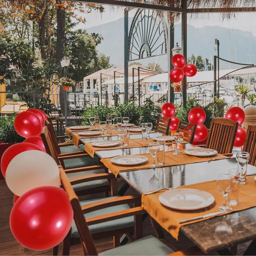 Miniatura 5 de Paquete de 120 globos de color rojo perla, globos brillantes de látex rojo real de 12 pulgadas para cumpleaños, boda, baby shower, Halloween.