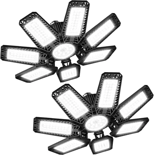 Miniatura 7 de Luz LED de garaje de 200W 20000LM 6500K, luces de techo de garaje con 7+1 paneles ajustables, luces de tienda con rosca E26 E27 para taller, sala