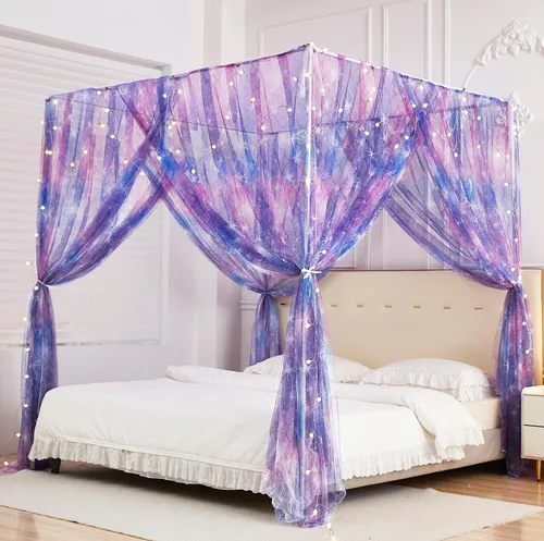 Miniatura 10 de Mengersi Cortina para Dosel de Cama Princesa, con 4 Esquinas, Dosel con Mosquitero para Cama de Princesa (Blanco, Doble)