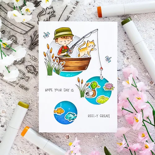 Miniatura 2 de Juego de sellos y troqueles para niños de pesca para hacer tarjetas, sellos transparentes y troqueles de corte de metal para álbumes de recortes