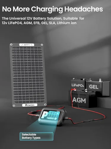 Miniatura 6 de POWOXI Cargador de Batería Solar de 15W: Mantenedor de Goteo de Batería de Coche Solar de 12V - con Controlador MPPT de Parámetros Ajustables
