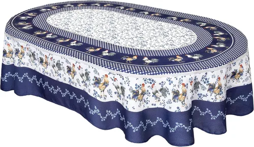Miniatura 12 de Home Bargains Plus Mantel rectangular de tela, 52 x 70 pulgadas, gallo azul provenzal, resistente a las arrugas, el agua y las manchas, color granja
