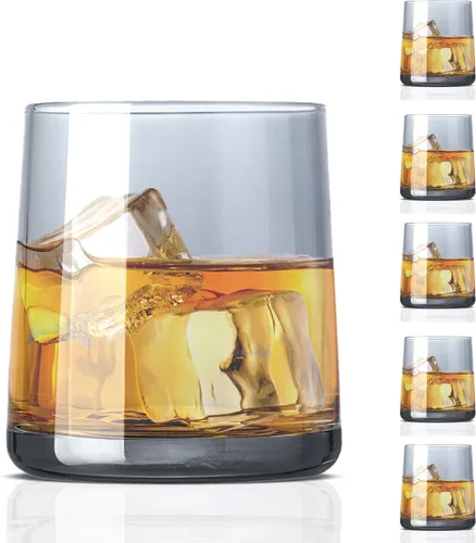 Laurel & Nash Smokey - Juego de 6 vasos para beber, juego de vasos de cristal vintage, vasos de jugo de 8 onzas, cristalería de colores