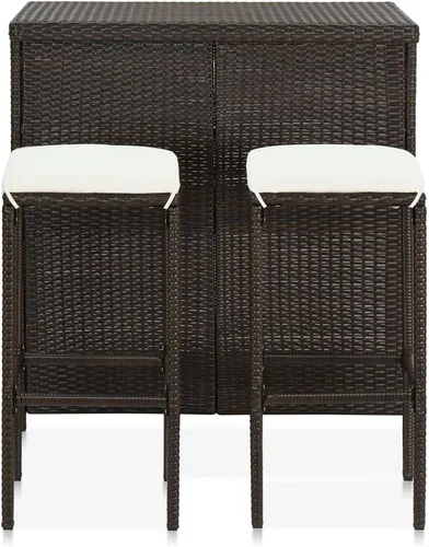 Miniatura 2 de Juego de barras de 3 piezas de ratán sintético rectangular marrón con marco de acero, diseño moderno para interiores y exteriores, comedor y patio