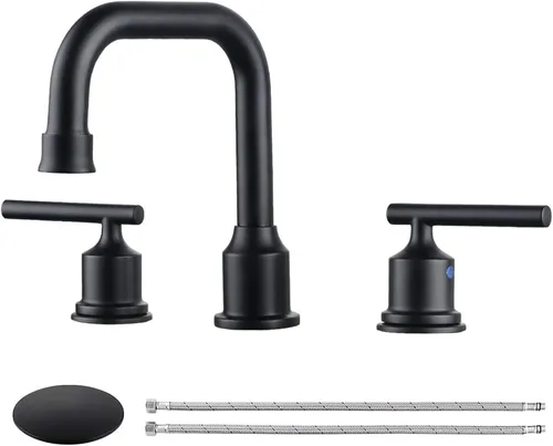 WOWOW - 3 piezas para lavabo de baño, diseño estándar: dos asas de 8 pulgadas y una llave mezcladora giratoria en 360 grados