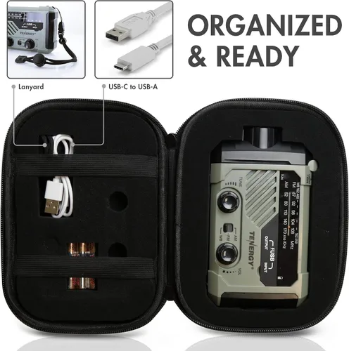 Miniatura 8 de Tenergy Radio meteorológica multifuncional con manivela con linternas LED, alarma SOS, cargador de teléfono celular, radiofrecuencias AM/FM/NOAA
