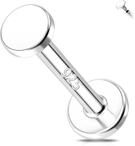 Miniatura 10 de Melighting Aretes de hélice de plata esterlina 925 para cartílago, roscados internamente, tragus, aretes de espalda plana, 6/0.315 in, piercing