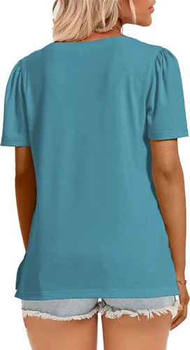 Miniatura 36 de JomeDesign - Camisetas casuales de verano para mujer, manga corta, cuello redondo, manga abullonada