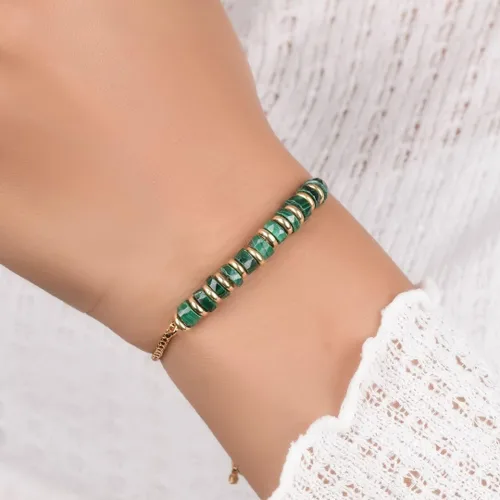 Miniatura 3 de Natural Heishi Beads With Spacers Slider Bracelet Gemstone Healing Jewelry With 14k Yellow Gold Plated 8- Inch Adjustable Length