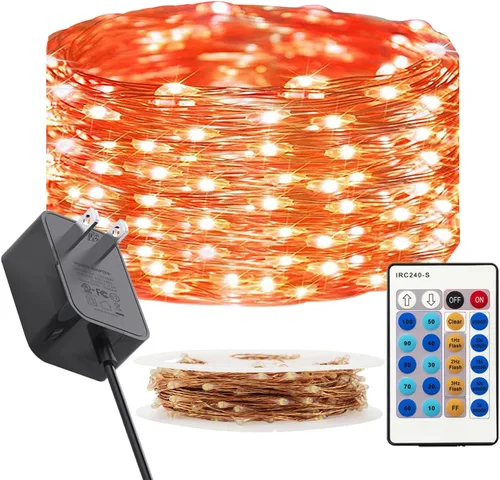 Miniatura 11 de RUICHEN Cadena de luces LED de alambre de cobre regulable de 33 pies, 100 luces LED enchufables con control remoto, blanco cálido