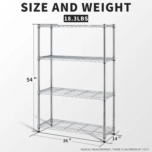 Miniatura 3 de Estantería de alambre de 4 niveles, organizador de estantes de 54 x 36 x 14 pulgadas, estante de almacenamiento de metal resistente, estante de Cromo