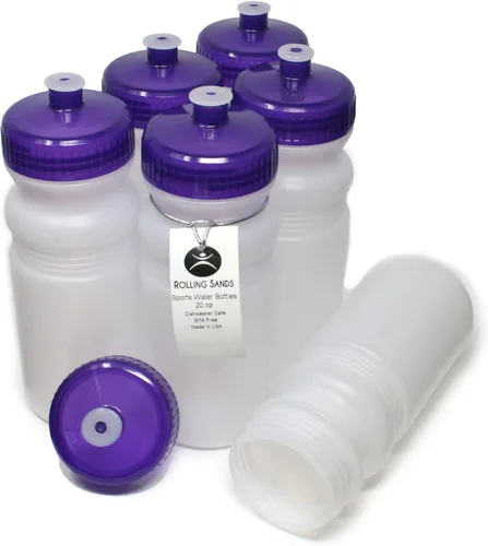 Rolling Sands Botellas de Agua Deportivas de 20 Onzas Fabricadas en Estados Unidos - Paquete de 6 Botellas Deportivas en Blanco sin BPA para Equipos