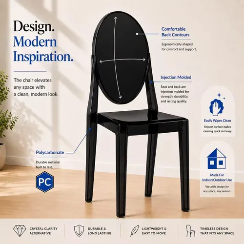 Miniatura 3 de 2xhome Juego de dos (2) – Sillones estilo Louis Ghost Sillón comedor – Brazo de salón, sillones, sillones, asiento de acento superior, fino y Negro