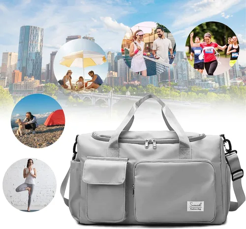 Miniatura 7 de Bolsa deportiva de gimnasio con compartimento para zapatos, bolsa de viaje con bolsillo separado seco húmedo para hombres y mujeres, bolsa de noche