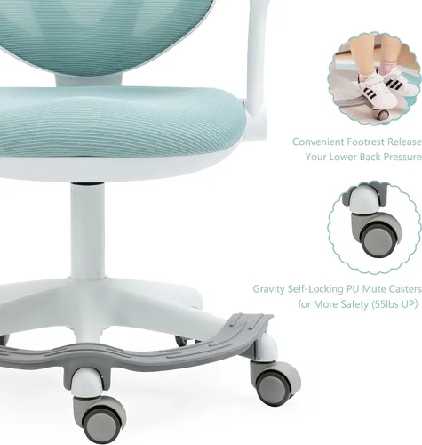 Miniatura 6 de Linda silla de escritorio para niños, silla de computadora azul con reposabrazos ajustables y reposapiés, sillas giratorias para estudio, lectura