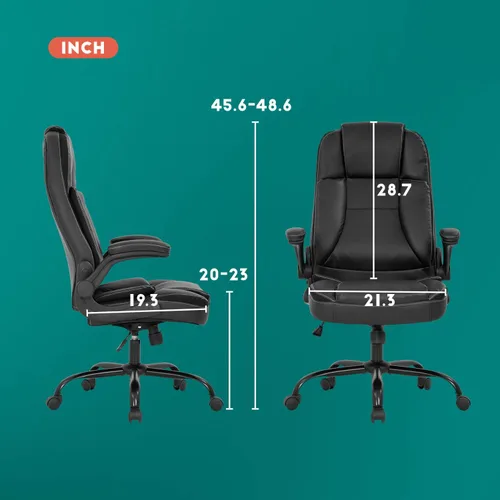 Miniatura 3 de Silla de oficina ergonómica de piel sintética, silla de computadora con soporte lumbar, reposabrazos abatible, silla ejecutiva giratoria con ruedas