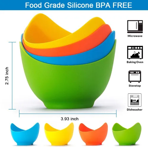 Miniatura 6 de Mikim Vasos de silicona para escalfar huevos con soportes de anillo, taza antiadherente para cocinar con freidora de aire en la estufa, sin BPA