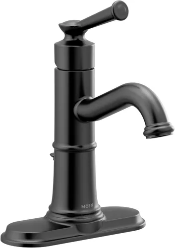 Miniatura 10 de Moen Belfield 6402BL - Grifo de lavabo de baño con una manija color negro mate con montaje de drenaje y placa opcional, 6402BL