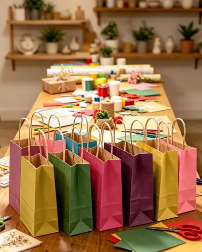 Miniatura 7 de qiqee Bolsas de regalo pequeñas de papel multicolor con asas a granel para fiesta arcoíris - 8.3"x6"x3.15" 100 piezas