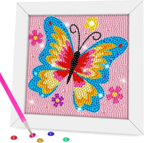 QEUOYSS Kit de arte de diamantes para niños con marco de madera, arte y manualidades para niños de 6 a 8 a 10 a 12 años, fácil de hacer tú mismo,