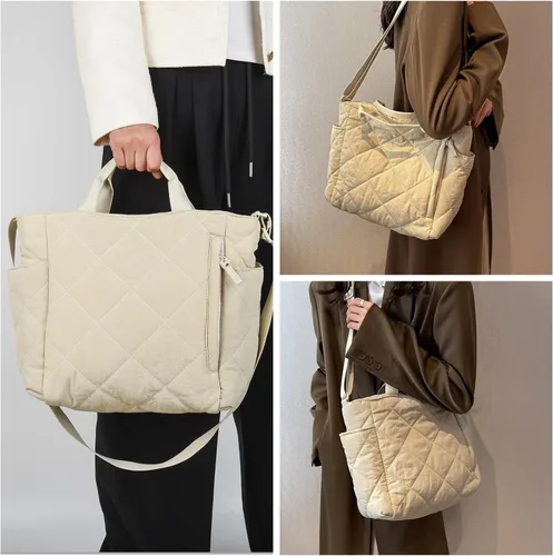 Miniatura 5 de Bolso de mano acolchado grande para mujer, ligero, acolchado, bolso de hombro acolchado, bolso cruzado acolchado de nailon