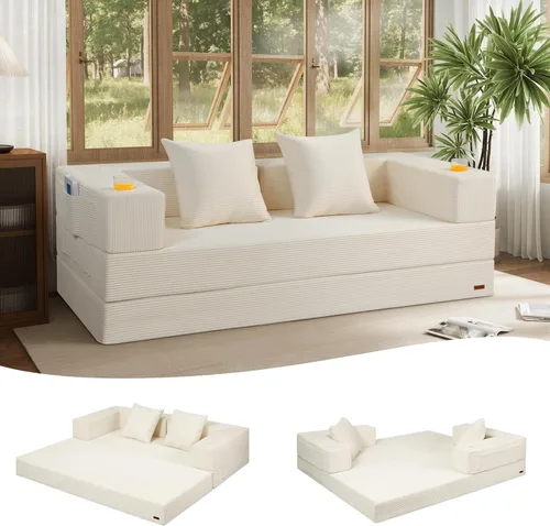 Miniatura 27 de COMAX Sofá cama futón, sofá cama convertible 4 en 1, sofás deshuesados para sala de estar, sofá biplaza plegable pequeño plegable que ahorra Gris