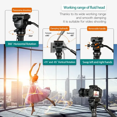 Miniatura 3 de Monopod extensible de aluminio para cámara con cabezal fluido y base de trípode plegable para cámara DSLR. Altura máxima de 58 pulgadas. Carga útil