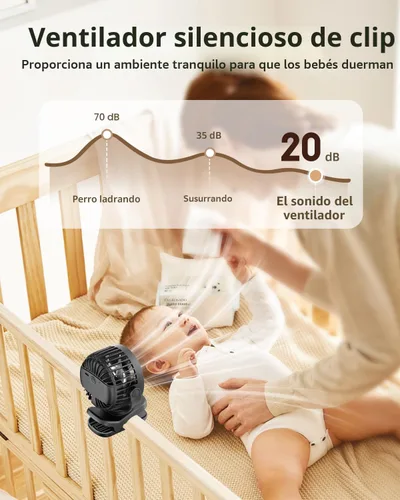 Miniatura 3 de TUNISE Mini ventilador con clip, ventilador de escritorio a pilas, pantalla digital, 3 velocidades ajustables, bidireccional ajustable de 360 °