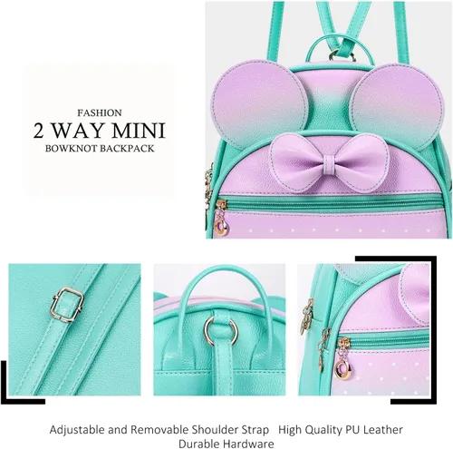 Miniatura 3 de KL928 Mini mochila para niñas con lazo y lunares, bolsa de hombro convertible para mujer