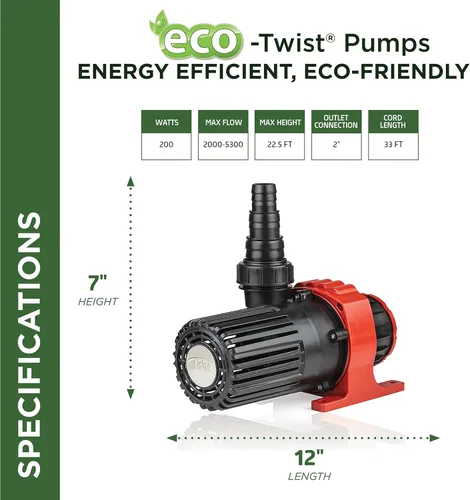 Miniatura 2 de Alpine Corporation Eco-Twist - Bomba de estanque de 5300 GPH de ahorro de energía con controlador y cable de 33 pies